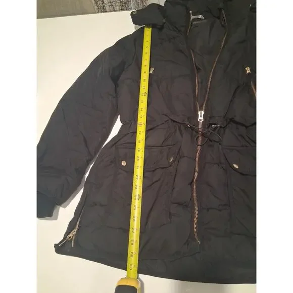 J.Crew Chateau Puffer Jacket Women's Large Black PrimaLoft Insulated Hooded Coat - Picture 5 of 13